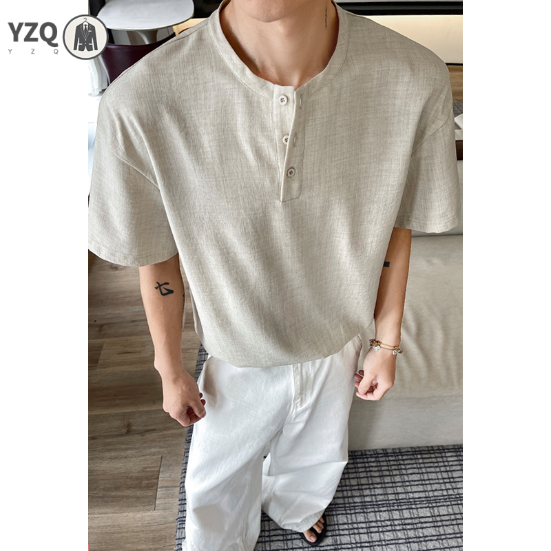 Linen Shirt Breathable - تي شيرت رجالي بأكمام قصيرة من
