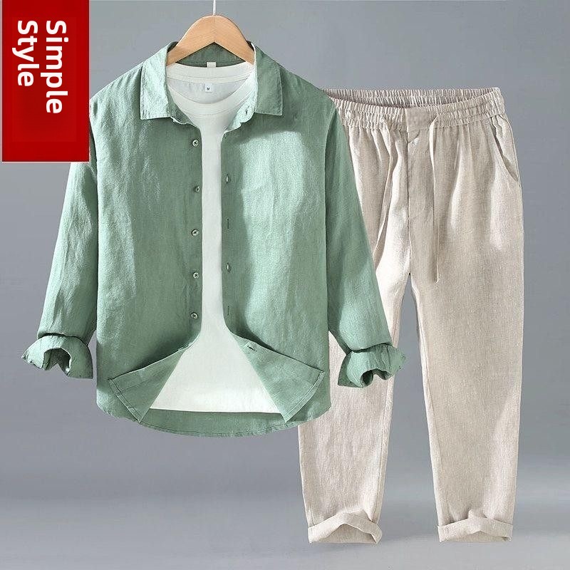 Linen Shirt Breathable - قميص كتان فضفاض بأكمام قصيرة للرجال،