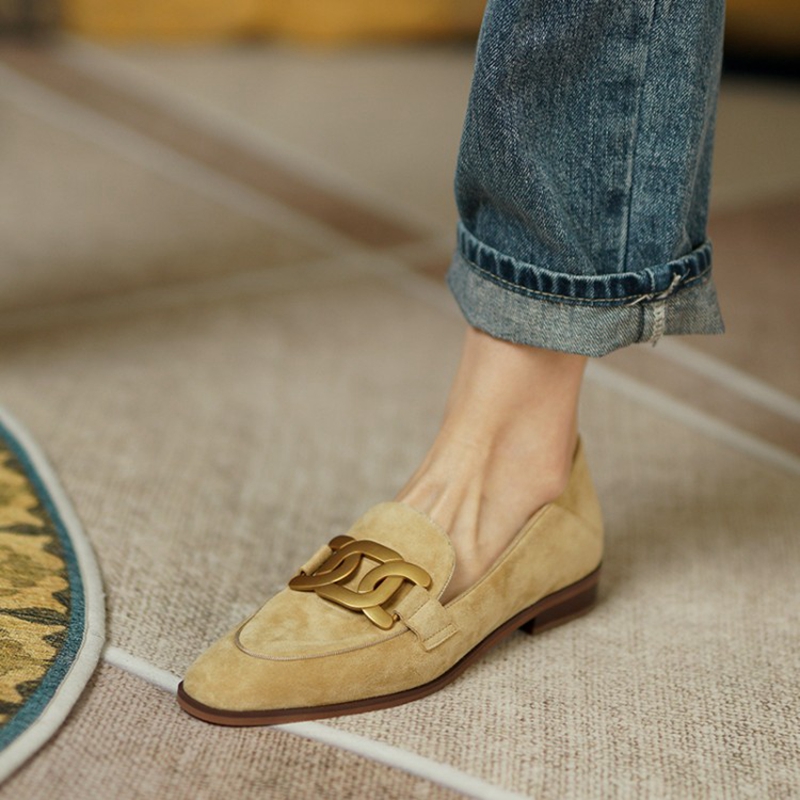 Casual Sandal Leather - جلد الغزال النساء المتسكعون الربيع/الخريف منخفضة