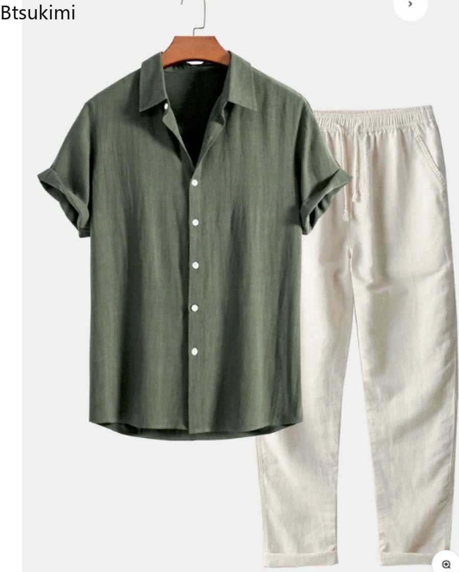 طقم رجالي صيفي جديد 2026 عصري  - مراجعة Linen Shirt Breathable وسعره