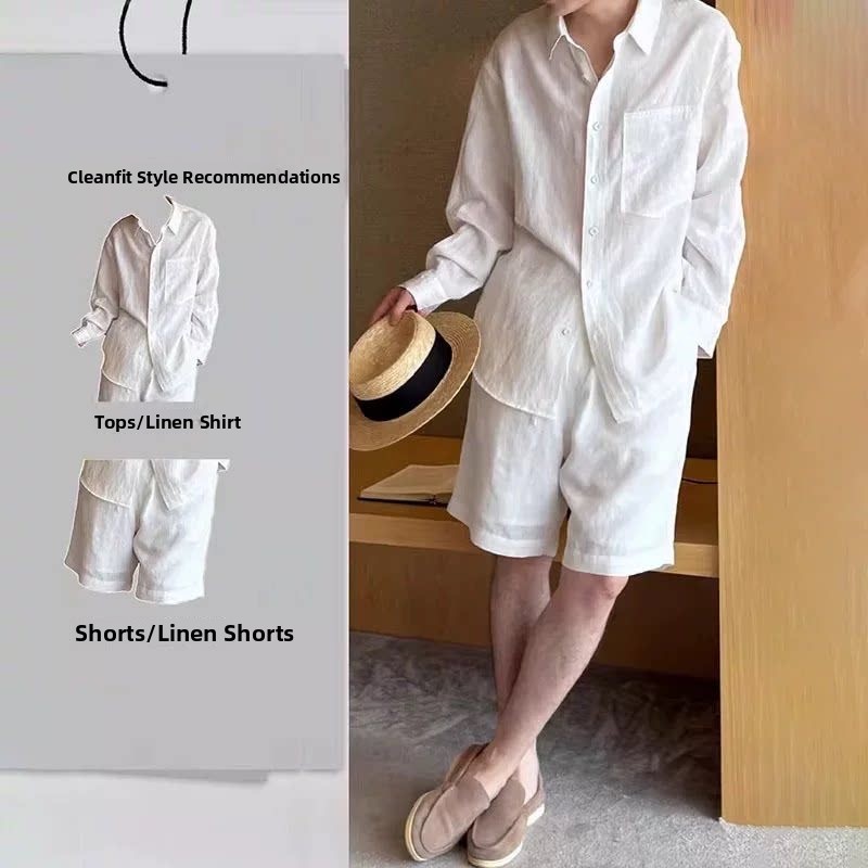 طقم كتان صيفي أنيق للرجال، قمي - مراجعة Linen Shirt Breathable وسعره