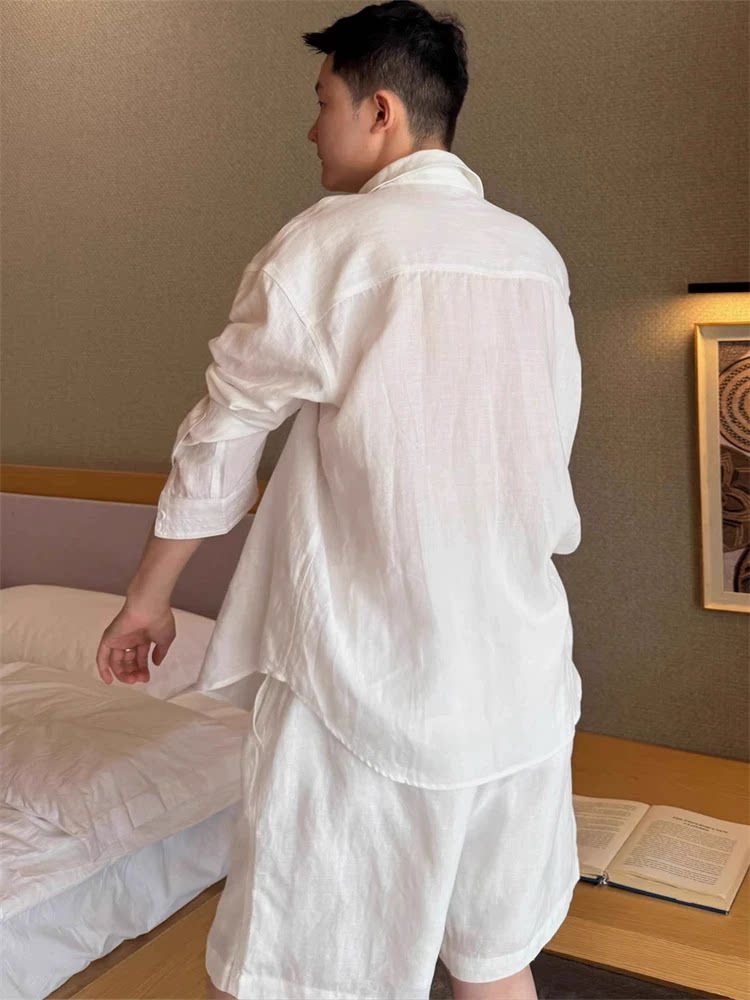 طقم كتان صيفي أنيق للرجال، قمي - مراجعة Linen Shirt Breathable وسعره