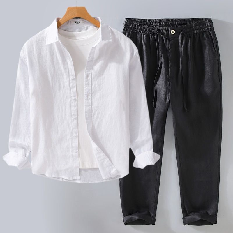 طقم كتان نقي فاخر للرجال، قميص - مراجعة Linen Shirt Breathable وسعره