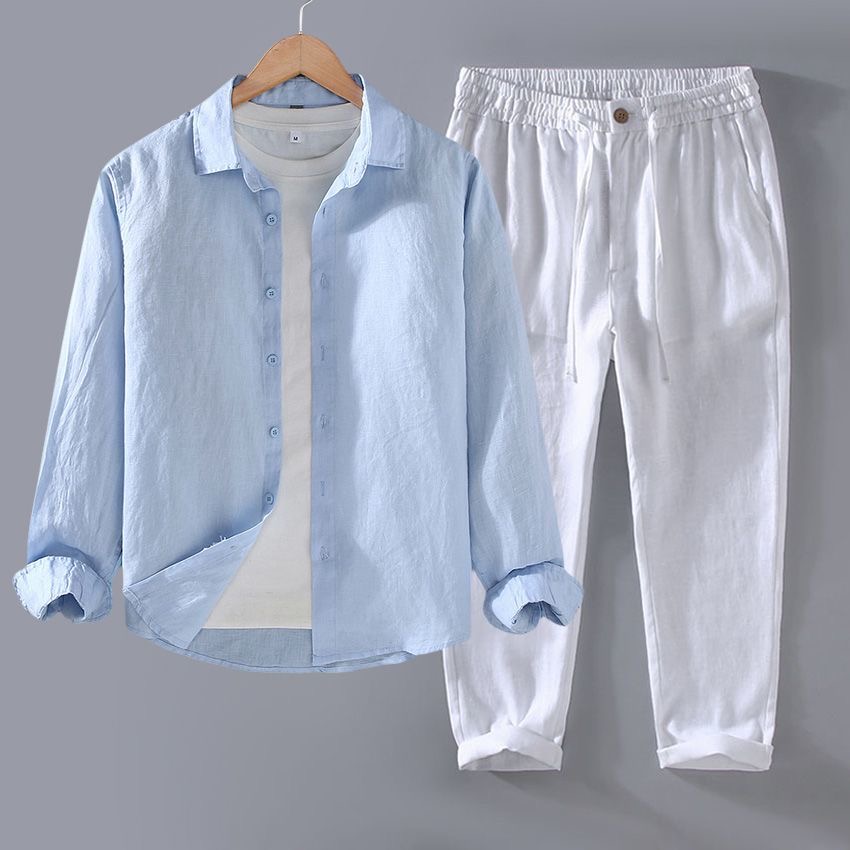 طقم كتان نقي فاخر للرجال، قميص - مراجعة Linen Shirt Breathable وسعره