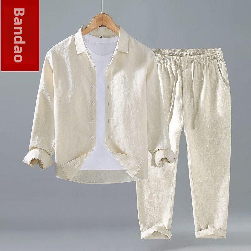 طقم قميص كتان فضفاض بأكمام قصي - مراجعة Linen Shirt Breathable وسعره